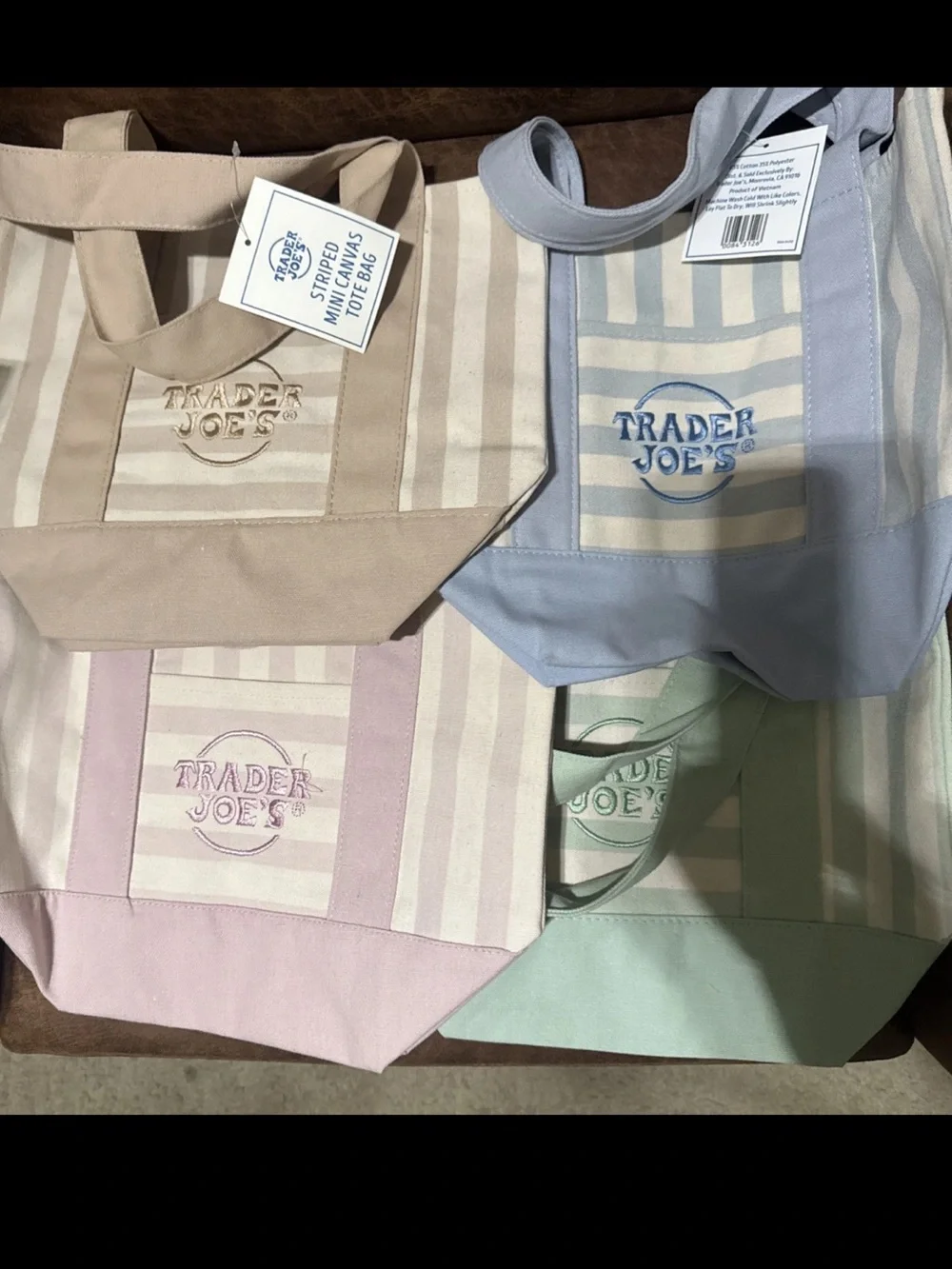 4- Trader Joe's Pastel Striped Canvas Tote Bag - Multiple Colors